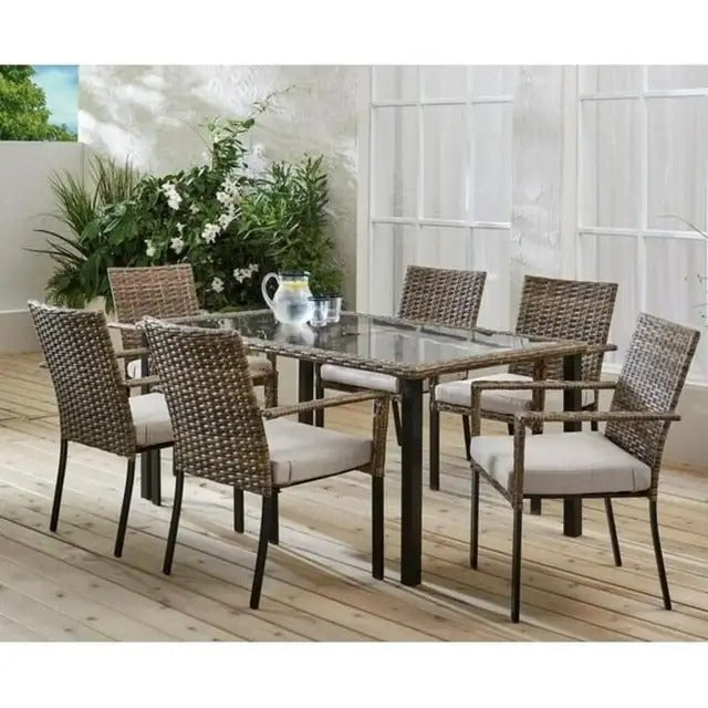 hometrends Belmont Dining Set, All-weather wicker in tan