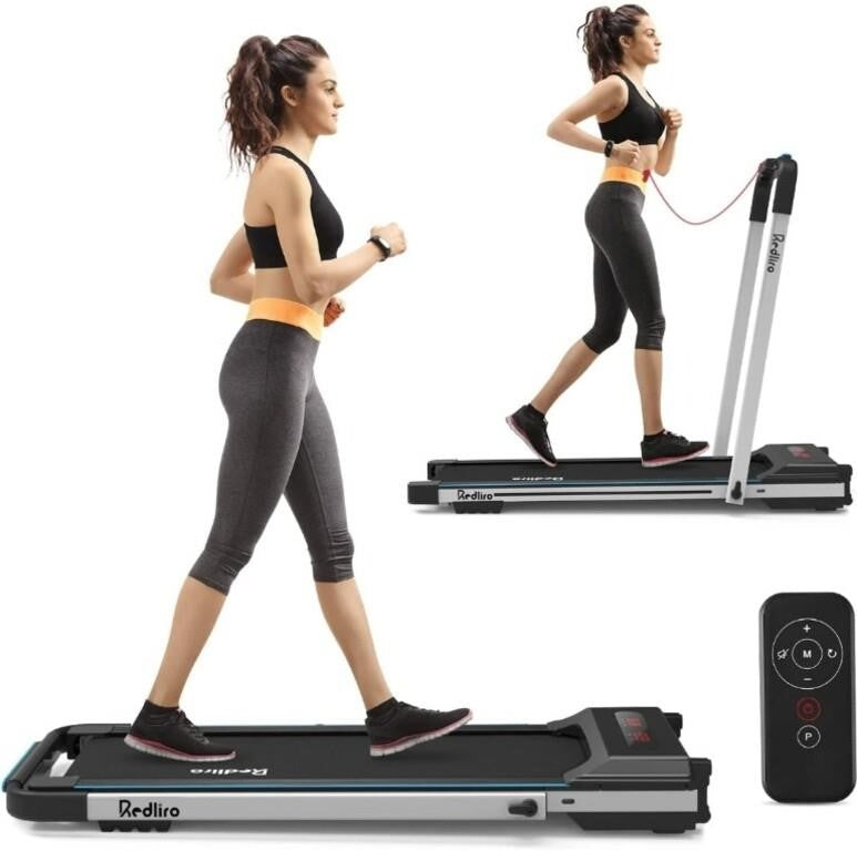 REDLIRO Under Desk Treadmill 2 in 1 Walking Machine Portable Space - Motorized Folding Treadmill Electric - Silver