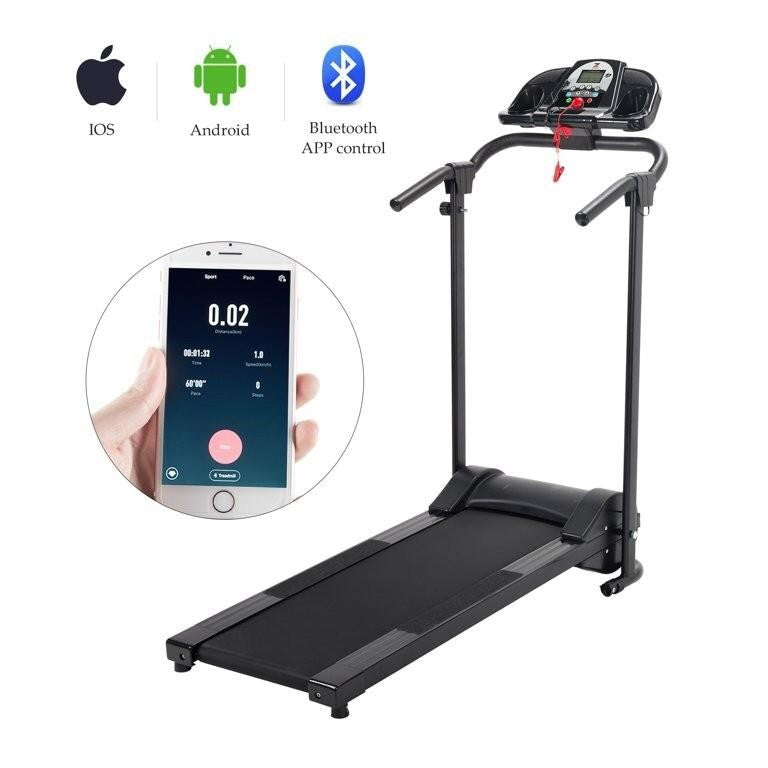 Zelus Electric Treadmill Motorized Running Machine w/ APP Control & Holder Design, TRM-1034-BK