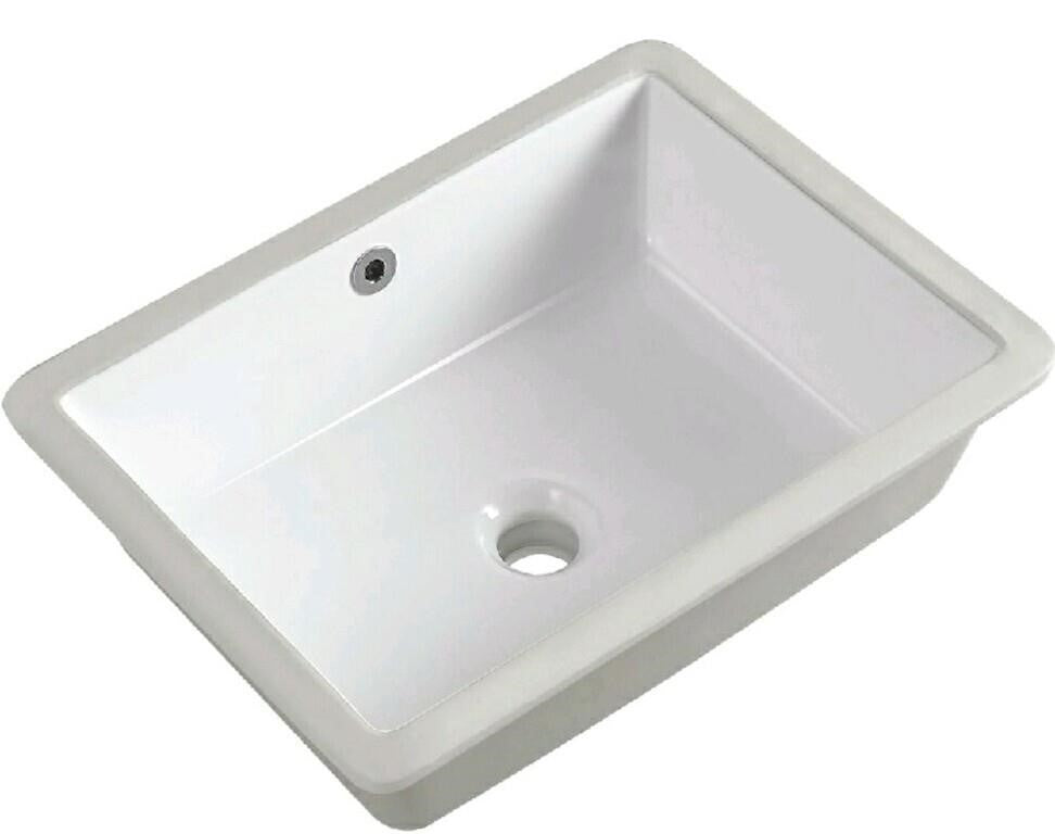 Undermount Bathroom Sink, Rectangle Sink Ceramic with Overflow, White, 19.5" x 15.5"