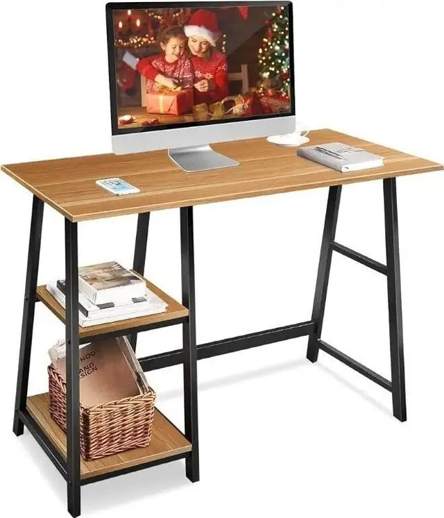 QooWare 110cm Writing Desk with 2 Storage Shelves on Left or Right for Laptops. Supports Up to 68 kg new