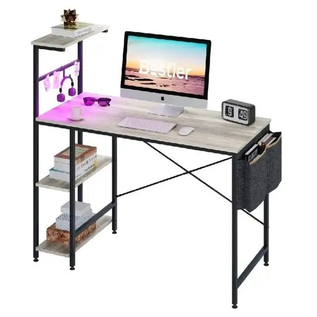 Bestier 55" Computer Desk, Vintage Light Grey