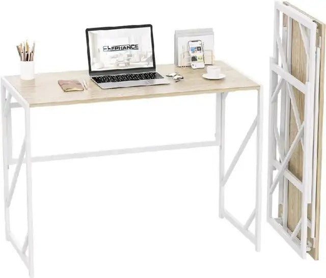 Elephance Folding Desk Writing Computer Desk for Home Office, No-Assembly(white)