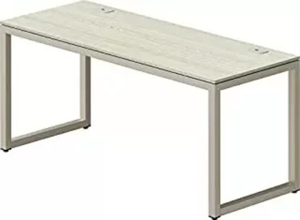 SHW Home Office 55-Inch Large Computer Desk, Silver Frame with Grey Top