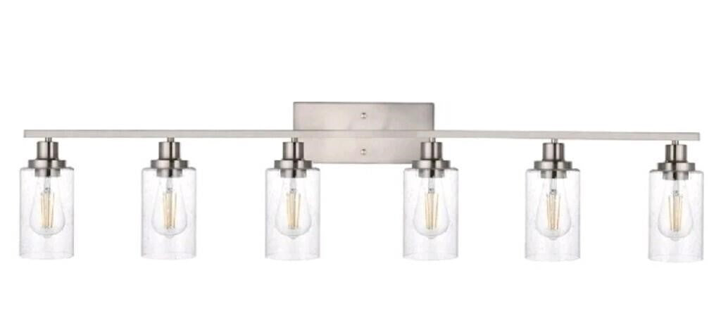 WINSHEN 6-Lights Bathroom Vanity Light Fixtures with Seeded Glass Lampshades, 45.3-Inches Length Brushed Nickel