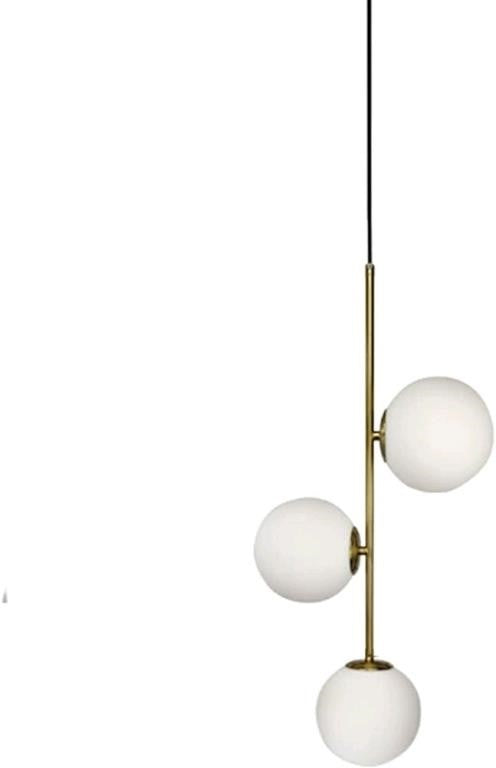 MZSUS, 3 Light Globe White Glass Pendant Light Fixtures, Brass Gold Metal, 26"L -