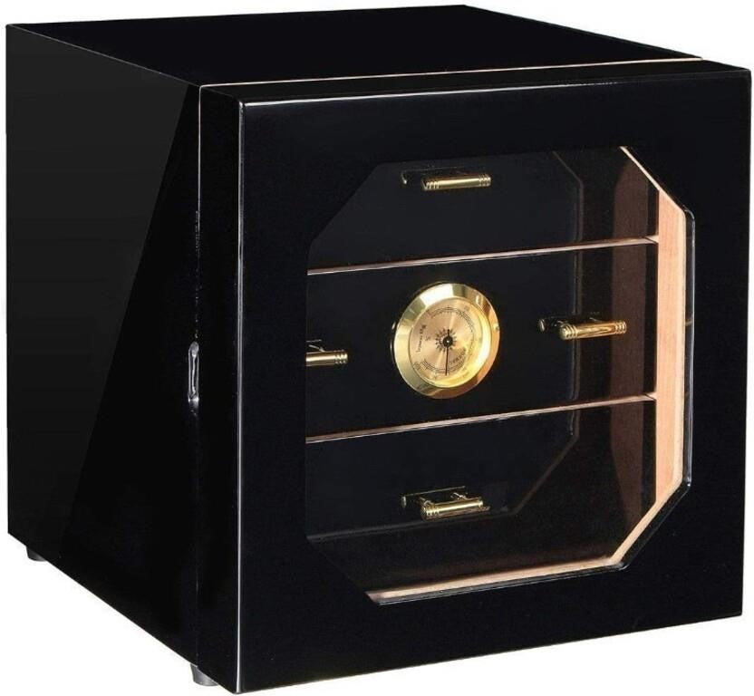 H&H Mystic Collection - Cigar Box, Capacity of 75 Cigars, Black