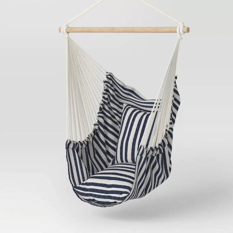 Threshold Pillowtop Outdoor Hammock Chair Striped - Navy