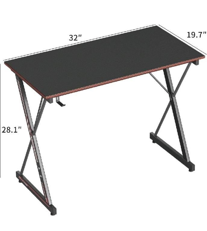 Home Office Computer Workstation Table for Gaming. Black Desktop/Black Frame, 32"