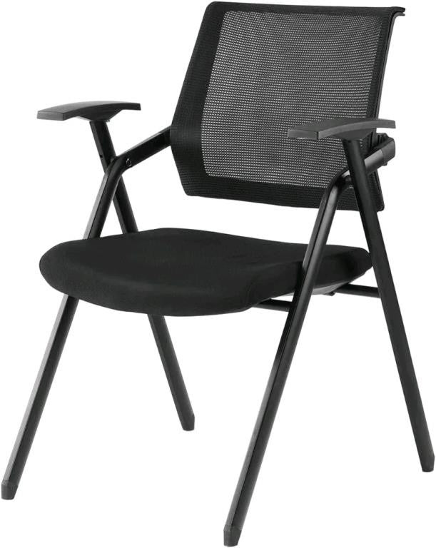 TENGYI T up Office Folding Chair with Arms, 330 Pounds Capacity, V-Shaped Premium Steel, Mesh Padded. Black