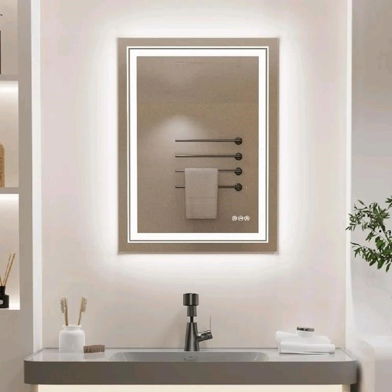 Wisfor Bathroom Mirror with LED Light : 24 x 32 Inch Wall Lighted, Aluminum Frame