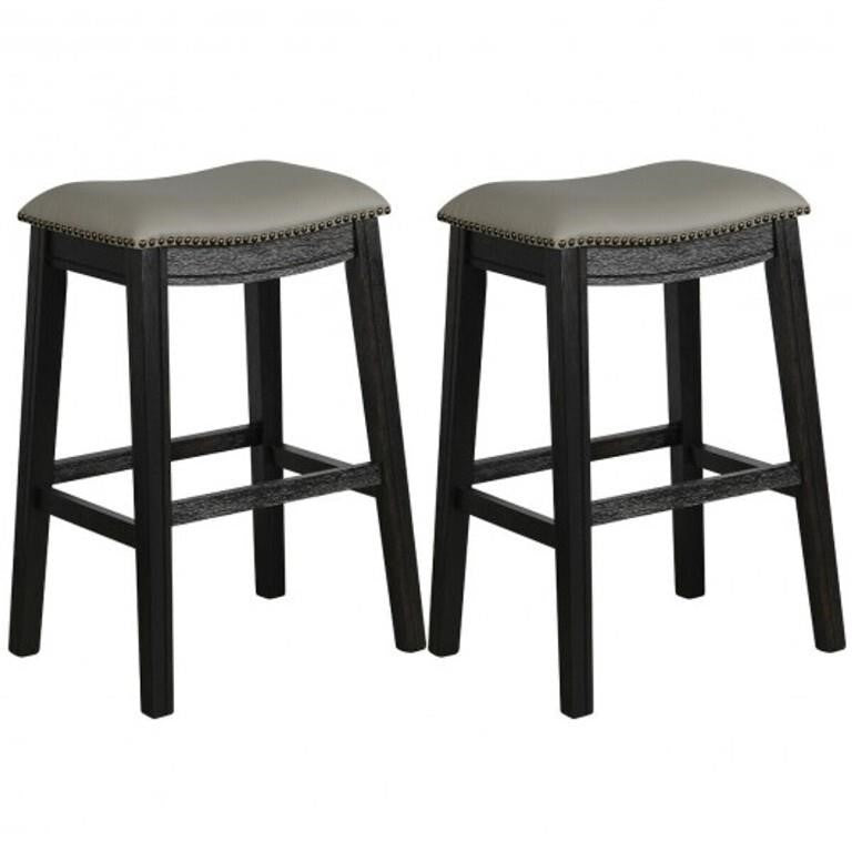 29" Set Of 2 Saddle Nailhead Kitchen Counter-Black Chair