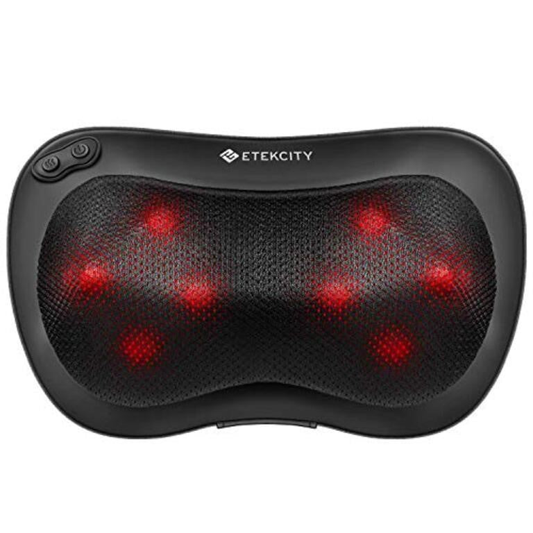 Etekcity Back Neck Massager Shiatsu Kneading Massage Pillow with 8 Heated Bi-directional Nodes Body Lower Back Shoulder, Adjustable Intensity with Heat, Gifts for Family, 2-Year Warranty, FDA Approved