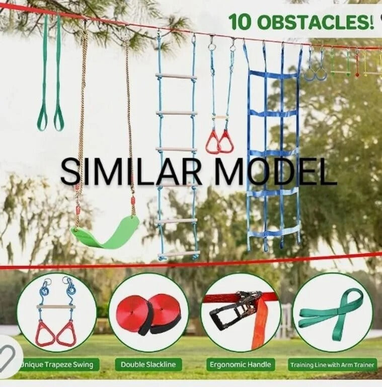 Dripe x Obstacle Course for Kids. 60ft Rope With Ratchets, Trapeze Swing, 2 Gymnastic Rings