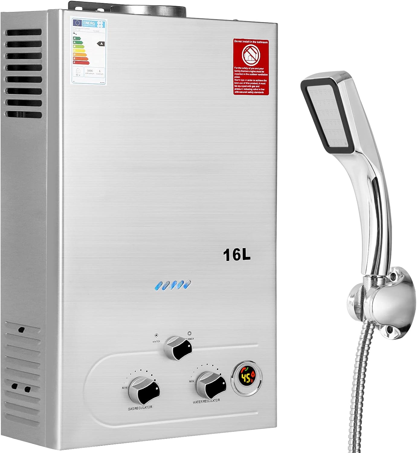 BreeRainz 16L Gas Instantaneous Water Heater with Shower Head