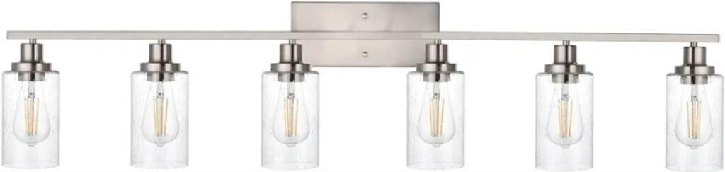 WINSHEN 6-Lights Bathroom Vanity Light Fixtures with Seeded Glass Lampshades, 45.3-Inches Length Modern Brushed Nickel Wall Light Fixture