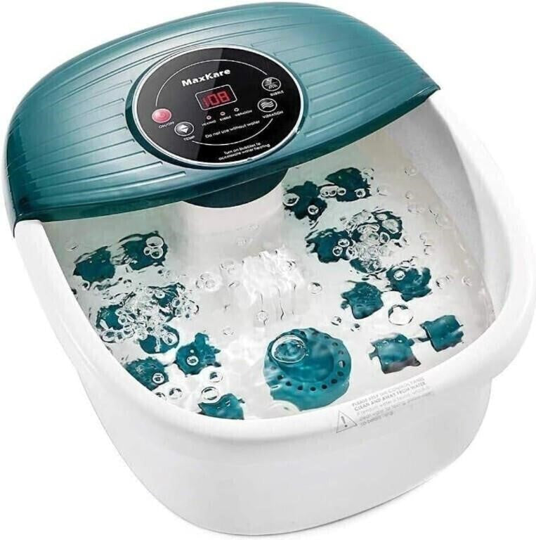 Maxkare Foot Spa Bath Massager with Heat, Bubbles & Vibration, Digital Temperature Control, 16 Masssage Rollers