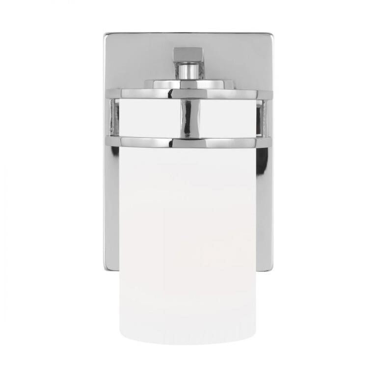 Sea Gull Lighting Robie 5 in. 1-Light Chrome Vanity Light with Etched/White Inside Glass Shades