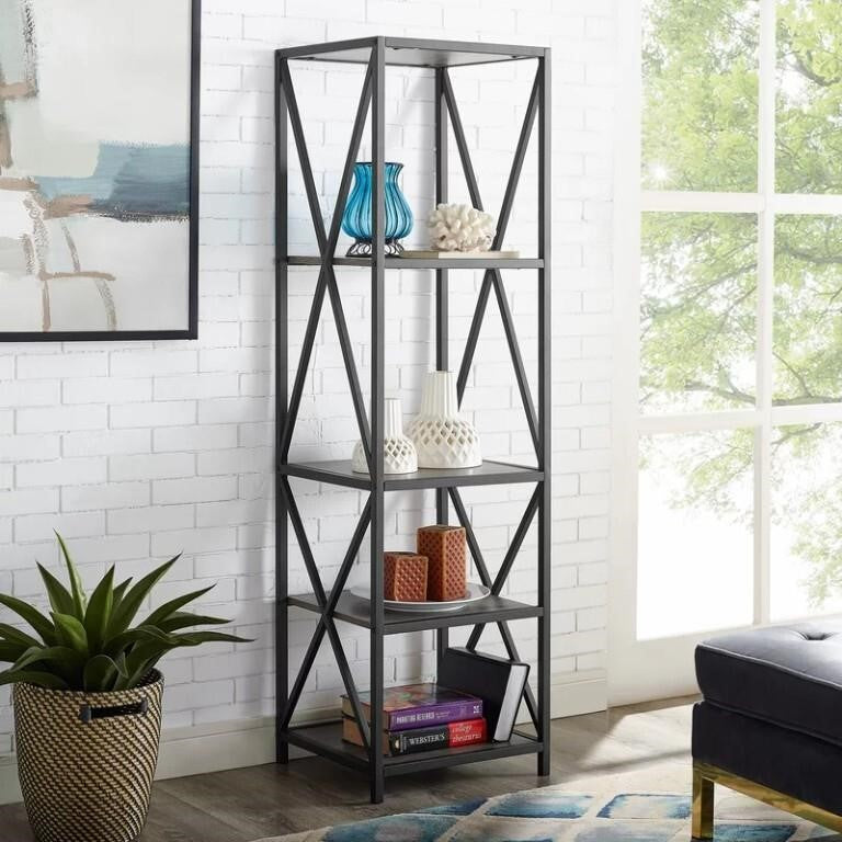 Eulas 61" H x 18" W Etagere Bookcase, Slate Gray/Black