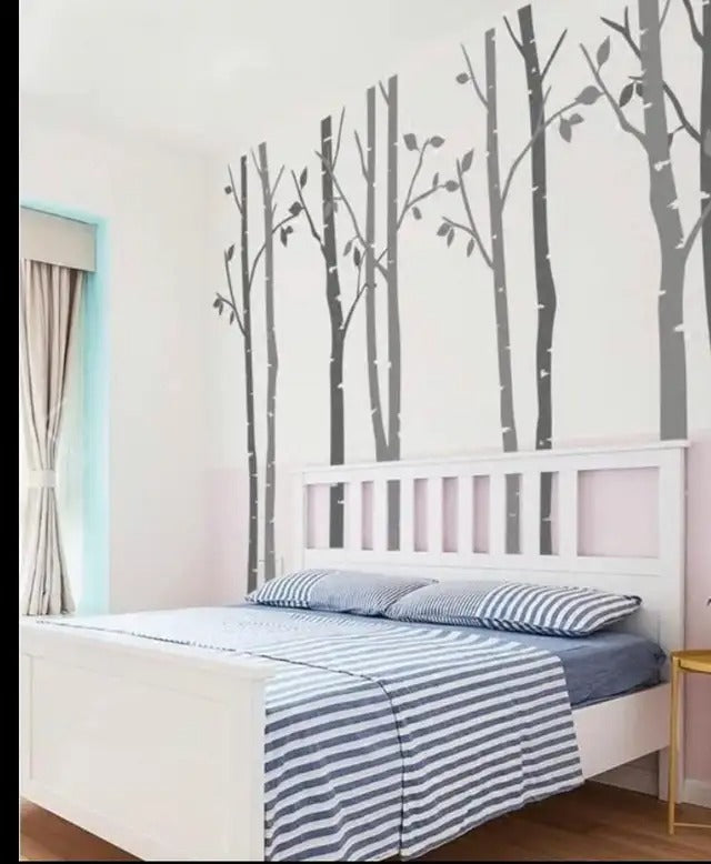 N.SunForest 7.8ft White Birch Tree Vinyl Wall Decals Nursery Forest Family Tree Wall Stickers Art Decor Murals, Set of 8