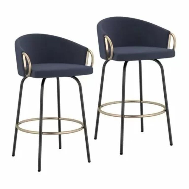 !nspire Lavo 26" Velvet Upholstered/Metal Counter Stools in Blue