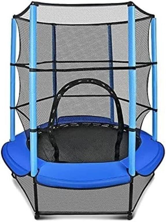 Veluoess 55 "Trampoline for Children, Mini Toddler Trampoline with Safety Net,Built-in Zipper, Blue