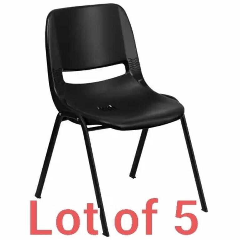 Lot of 5 HERCULES Series 661 lb. Capacity, Black, Ergonomic Shell Stack Chair