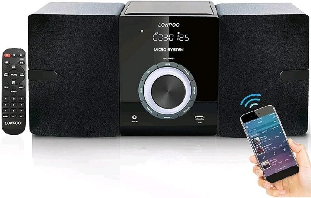 LONPOO Compact Bluetooth CD Stereo Shelf