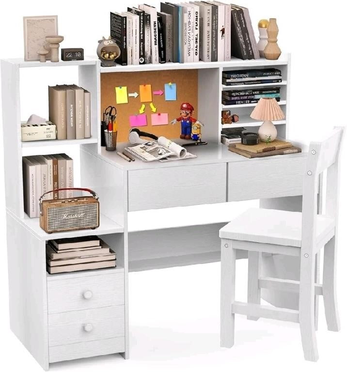 RUPOLX White Desk and Chair Set for 5-12 Year