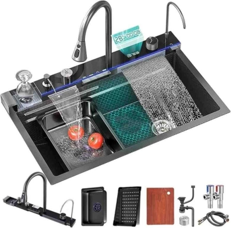 FIVIXIL Kitchen Sink Double Waterfall LED Digi
