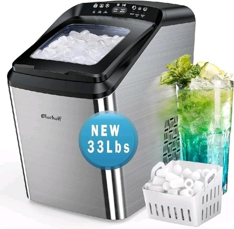 Elechelf Countertop Self Cleaning 33Lbs Ice Maker