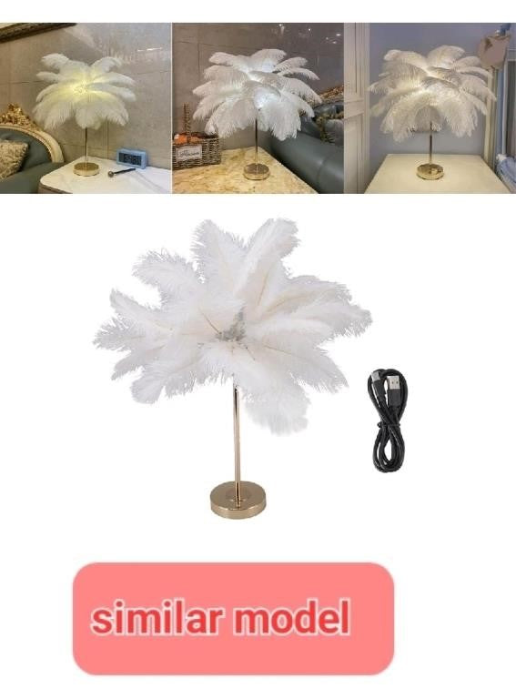 Ostrich Feather Lamp, gold iron metal