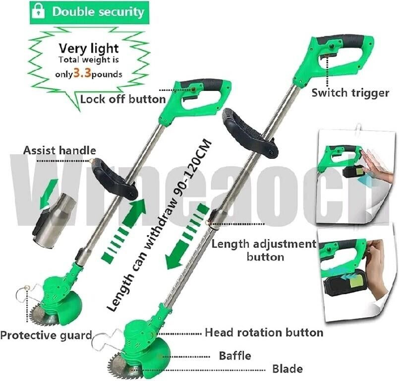 Wrneaoch 21V Electric Weed Wacker, 2.0Ah Batt