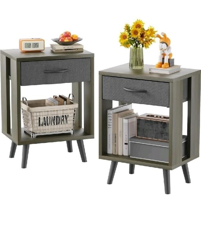 Nightstands Set of 2 with Fabric Storage Drawe