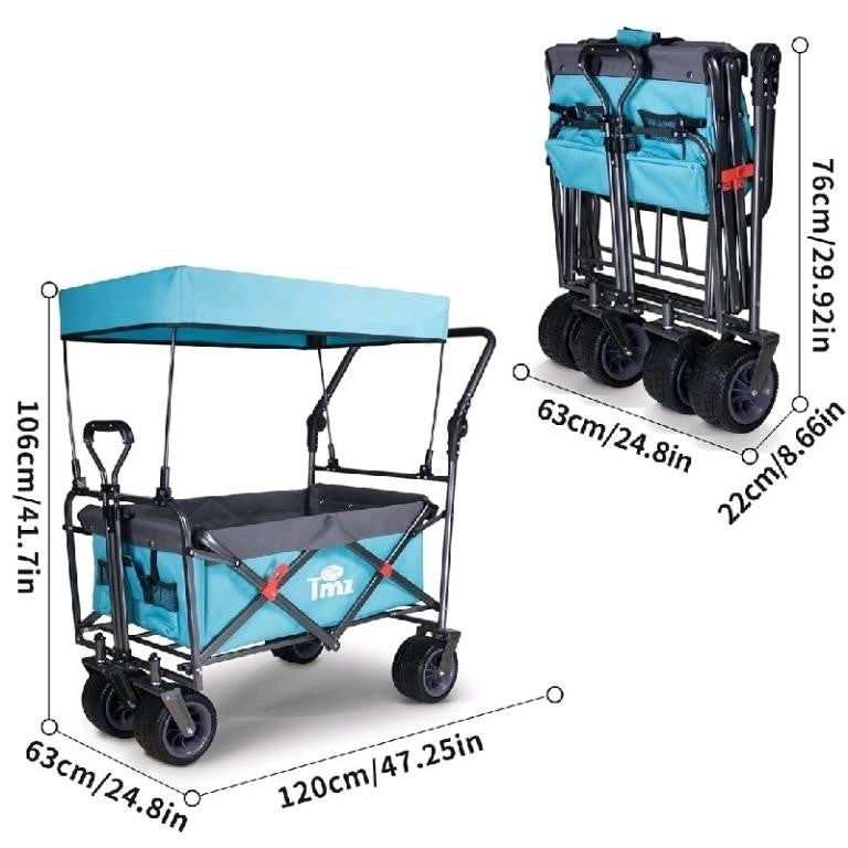 TMZ Collapsible Wagon with Roof, Teal