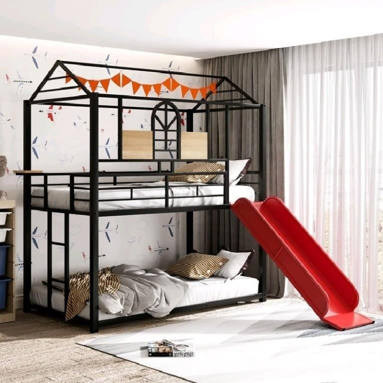 Space-Saving Metal House Bunk Bed for Kids | T