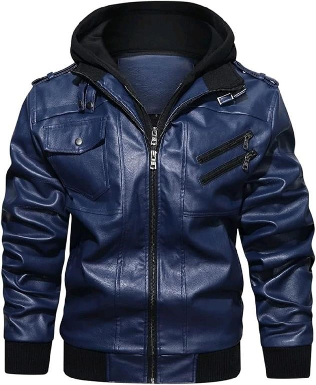 Hood Crew Men’s Stand Collar PU Faux Leather Zippe