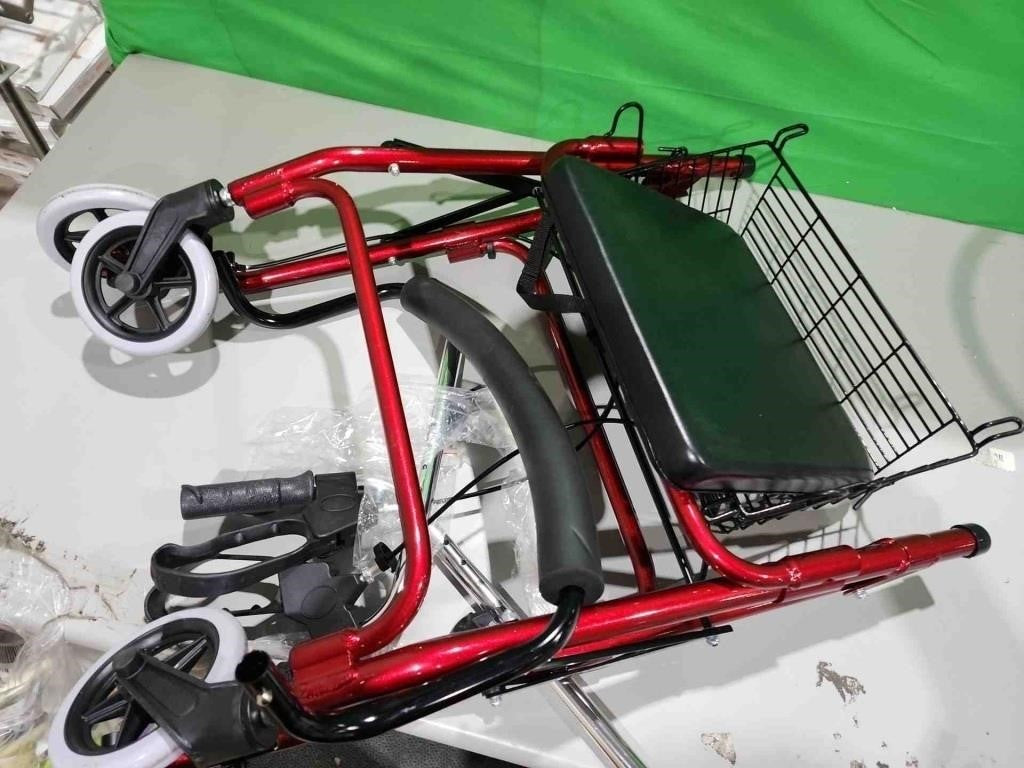 Four Wheel Rollator Rolling Walker, Red