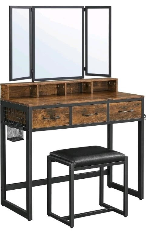 VASAGLE Vanity Set with Mirror and Stool, Make