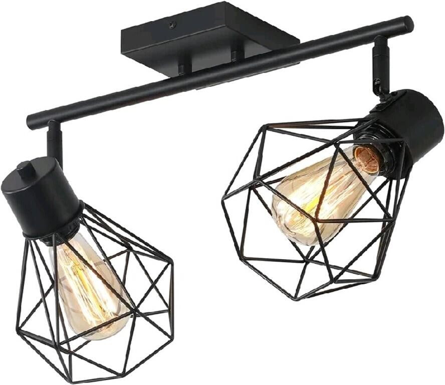 SEEBLEN Industrial 2 Light Track Lighting Kit, Bla