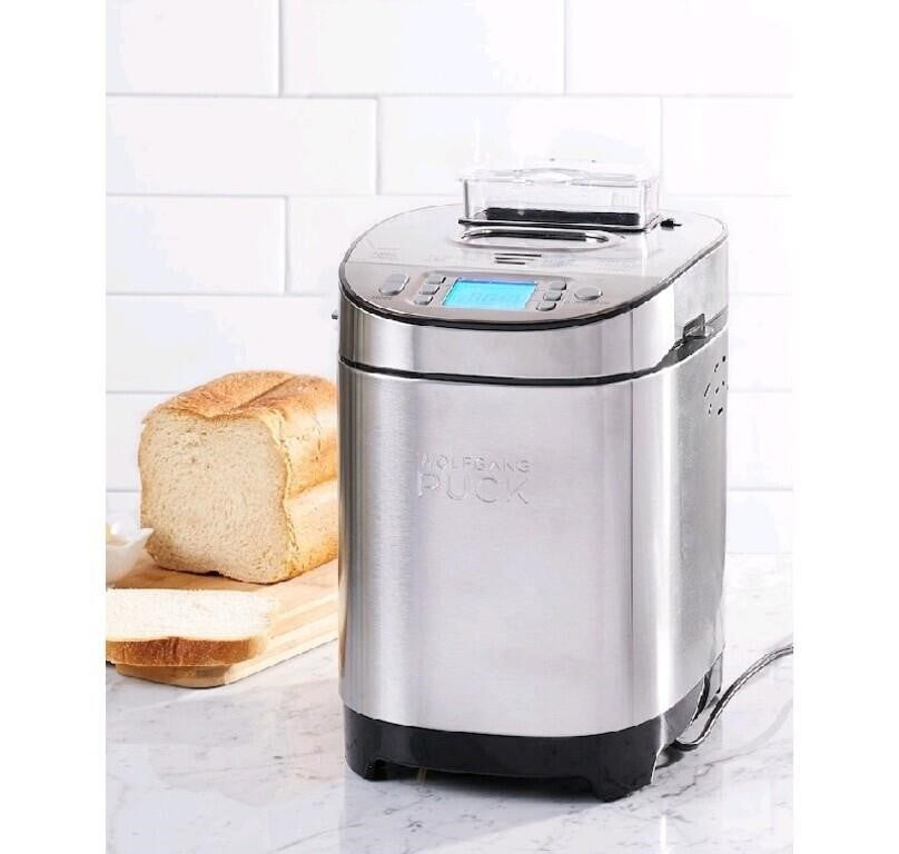 Wolfgang Puck 2-lb 14-Function Bread Maker with Nut Dispenser. Silver USed