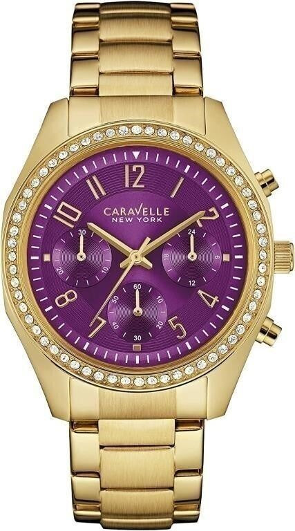 Caravelle New York 44L197 Gold Tone Crystal Bezel