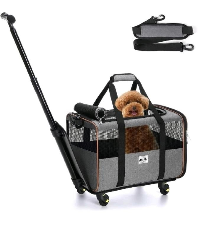 Lekesky Cat Dog Carrier with Wheels black