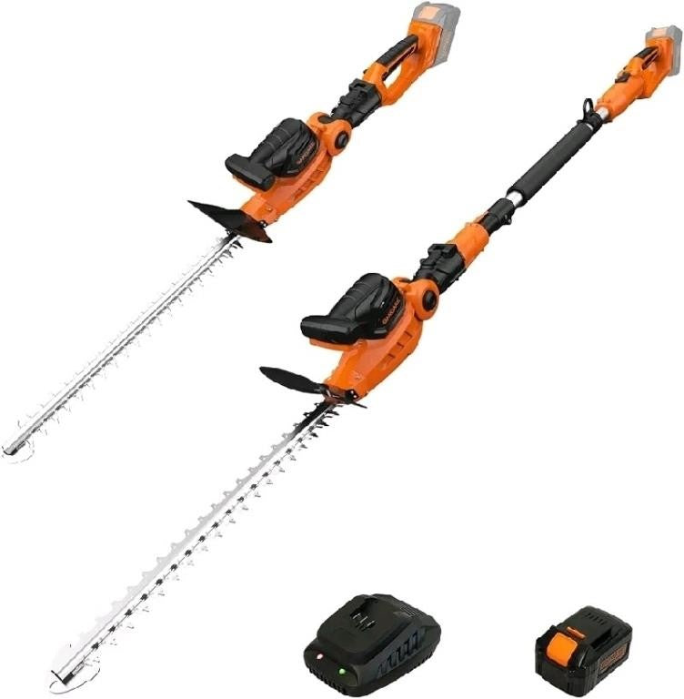 GARCARE Cordless Pole Hedge Trimmer, 2 in 1