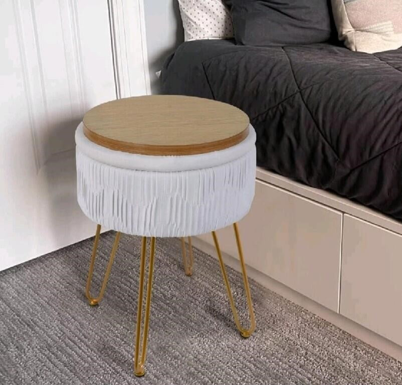 Round Modern Upholstered ?Vanity Footstool Sto