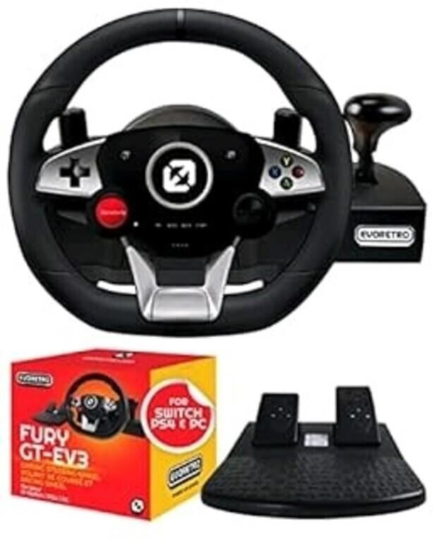 FURY GT-EV3 Racing Wheel and Pedals for PC, PS4, a