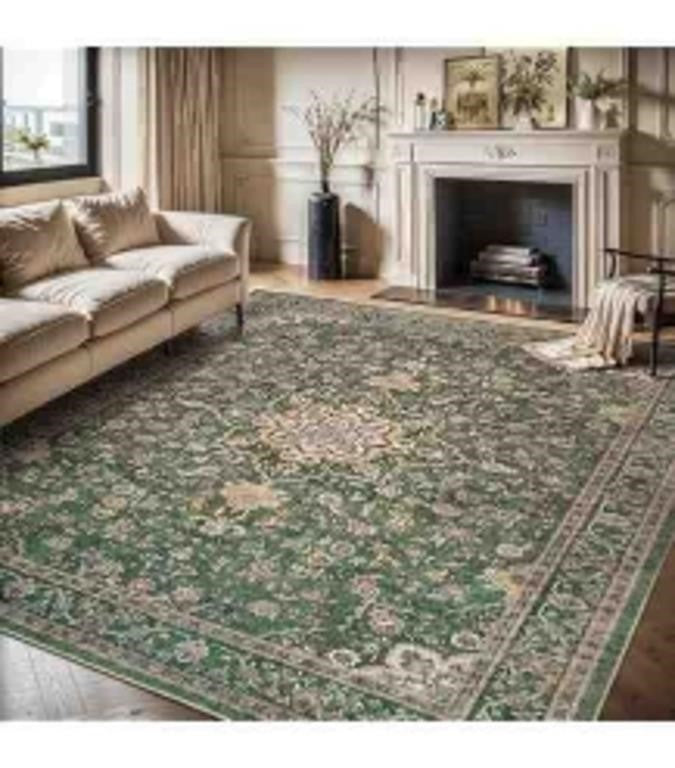 WondRg 5x7 Washable Area Rug Dark Green V