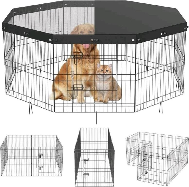 Dog Playpen, 8 Panels Foldable Metal Dog