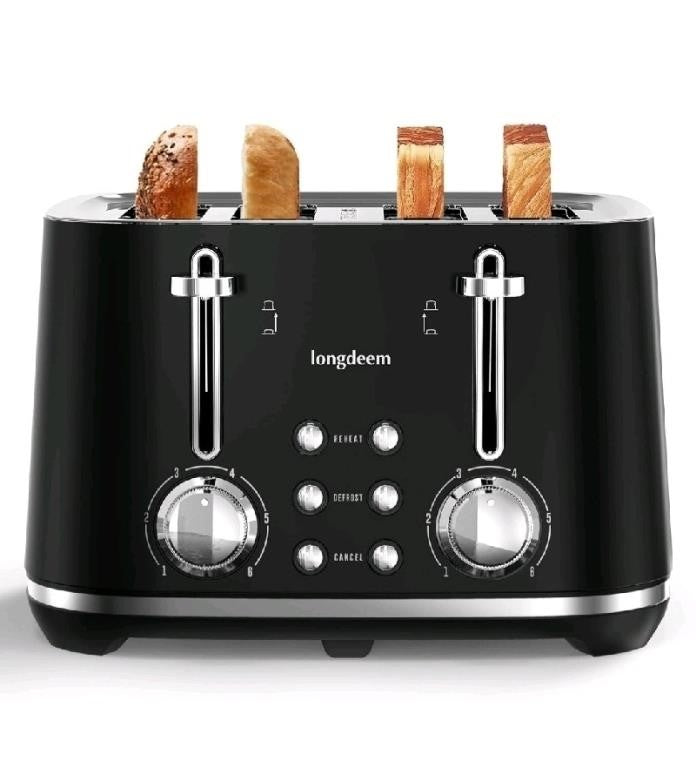 LONGDEEM Retro 4-Slice Stainless Steel Toaster, Bl