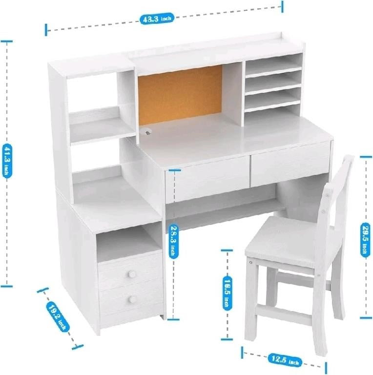 RUPOLX White Desk and Chair Set for 5-12 Year